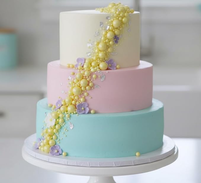 Edible Pearl Sprinkles, Lemon Yellow, 26 Colors Mixed Size | Sugar Pearls, For Cakes, Cupcakes, Cookies, Donuts & Ice Cream, Gluten Free, Food Grade, Wedding & Valentine's Day Decoration