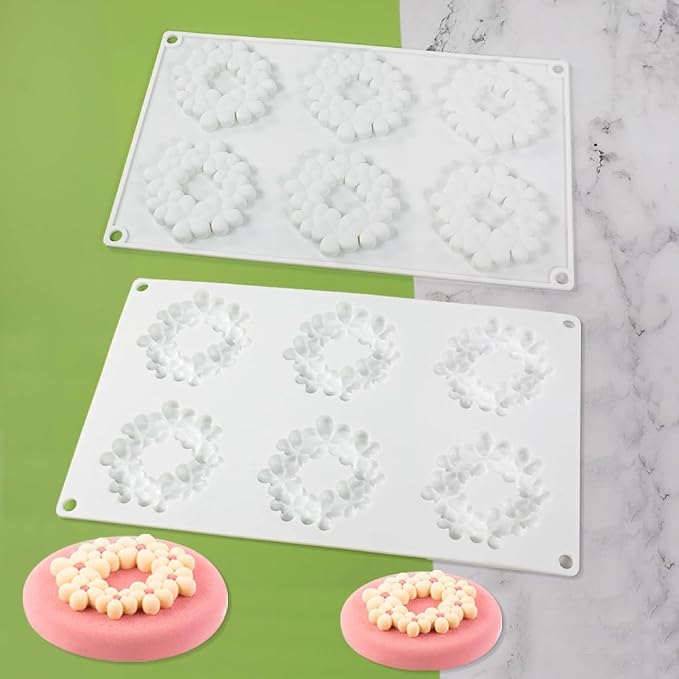 6-Cavity Flower Shape 3D Silicone Mold for Baking Cakes Mousse Dessert Pastry Mold Cake Decoration Cheesecake Ice Cream Mould (Cloud Flower M_11.84 X7 X0.32 inch)