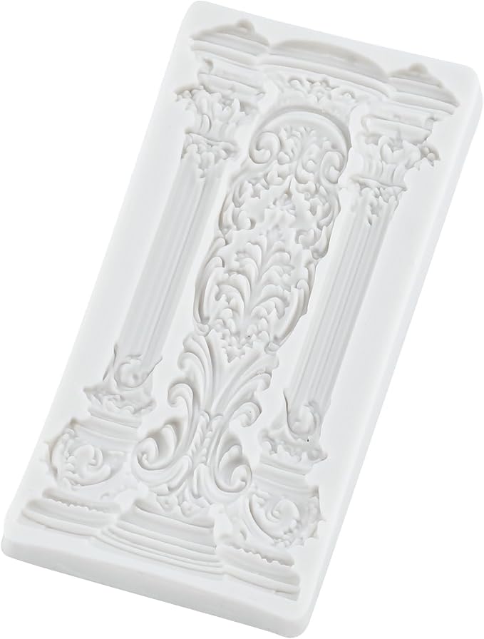 European Vintage Roman Column Silicone Mold Baroque Relief Pattern Pillar Fondant Molds for Cake Decorating Cupcake Topper Candy Polymer Clay Chocolate Gum Paste