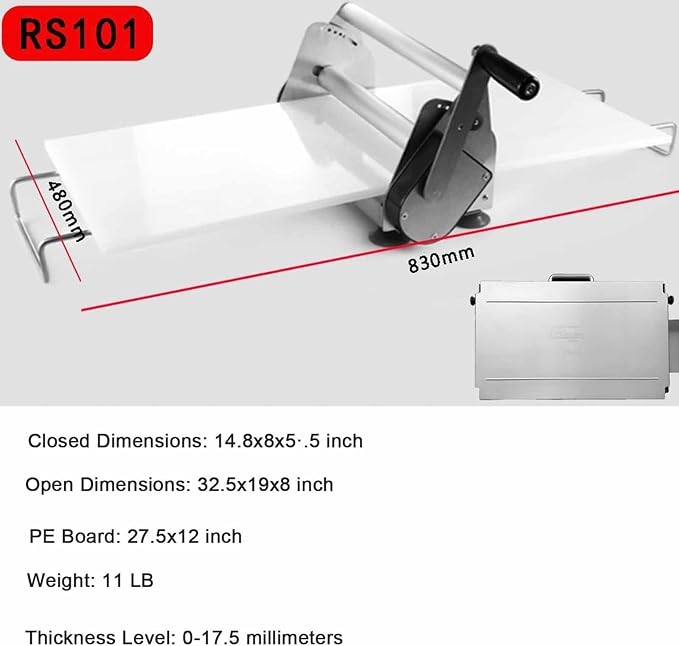 Stainless Steel Dough Machine,Folding Dough sheeter,Counter top Dough sheeter,Commercial Dough Roller sheeter,1–17.5mm/1–27mm, for Bakery Pizza, Croissants(Rs101)