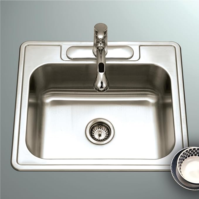 Houzer Glowtone Stainless Steel Kitchen Bar & Prep Sink - 25 Inch Drop-In Topmount 3-Hole Single Bowl Sink for Bar & Kitchen, Durable, Essential for Home & Apartment, Nested 5-Pack - 2522-9BS3-5