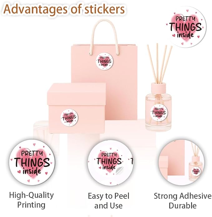 320 Pcs Pretty Things Inside Sticker, 2 Inch Pink Heart Pattern Gold Foil Seal Labels Waterproof Self-Adhesive Packaging Sticker for Business Gift Boxes Packaging