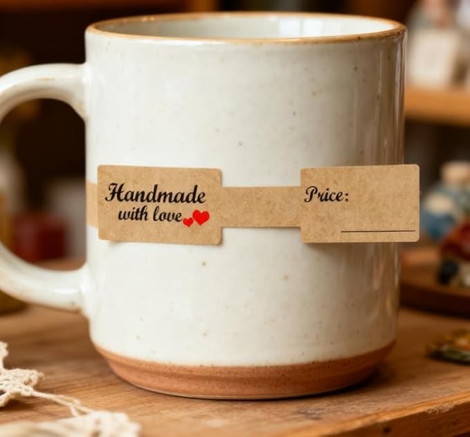 Top label Handmade with Love Sticker, Jewlry Price Tags, Rings Indentification Tags, 3x0.75 Inch, 300 Pcs Per Roll