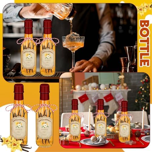 16 Pack Glass Vanilla Extract Bottles 5 oz with Lids, Vanilla Extract Labels, Shrink Band and Funnel, Glass Jar Vanilla Bottles for Syrup, Jars for Vanilla Extract