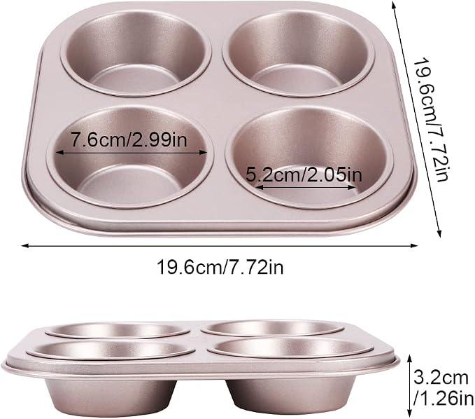 4 Cup Muffin Pan Baking Tray- Non-Stick Cupcake Tin Mold - Carbon Steel Cake Mould For Home, Cafe Bar and Restaurant(champagne)