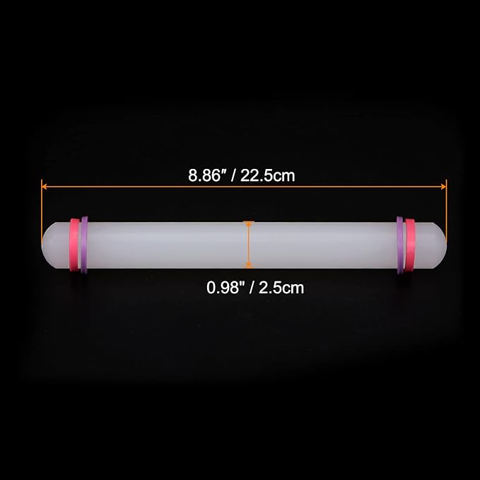 HARFINGTON Fondant Rolling Pin 9 Inch x 0.98 Inch Adjustable Guide Rings Non-Stick PP Plastic Fondant Roller Dough Roller Kitchen Decorating Tools for Cookie Pastry Pizza Clay