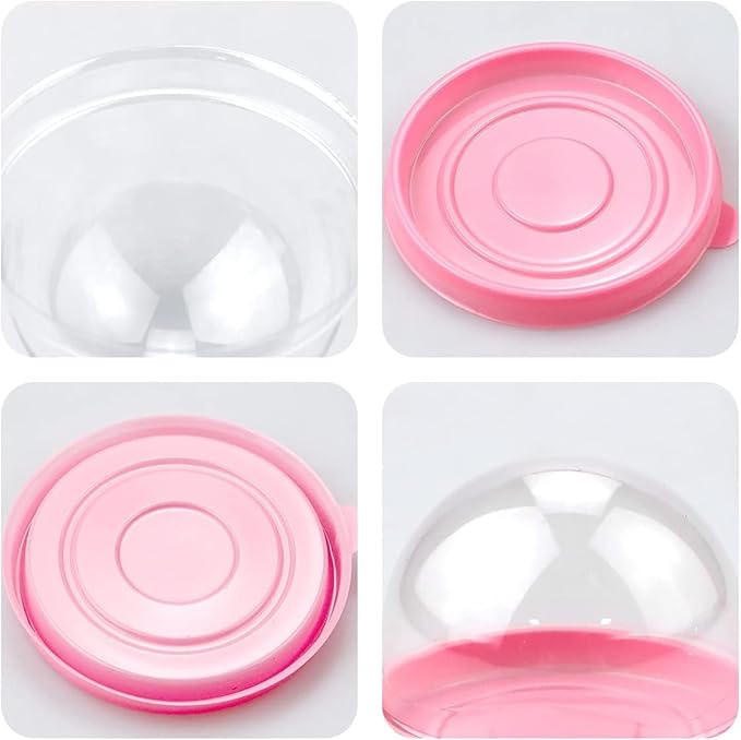 PRALB 100 Set 2.75x2.75x2 inch Mini Cupcake Boxes Clear Plastic Muffin Pod Dome Muffin Single Container Box Wedding Birthday Gifts Supplies for Cheese Pastry Dessert Mooncake (round, pink)