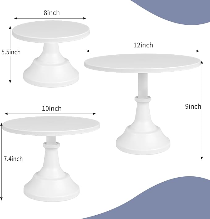 3 Piece Cake Stand Set White Cake Holder Metal Round Cupcake Stands 8/10/12 inch Dessert Table Display for Birthday Parties, Baby Shower,Wedding Banquets and Ceremonies