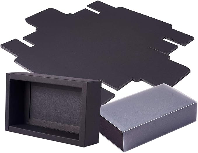 BENECREAT 12 Packs Large Black Kraft Paper Gift Box Rectangle Drawer Box with Clear PVC Windows 6.5x4x1.5 for Wedding Party Treats, Bakery, and Valentine's Gift Packaging