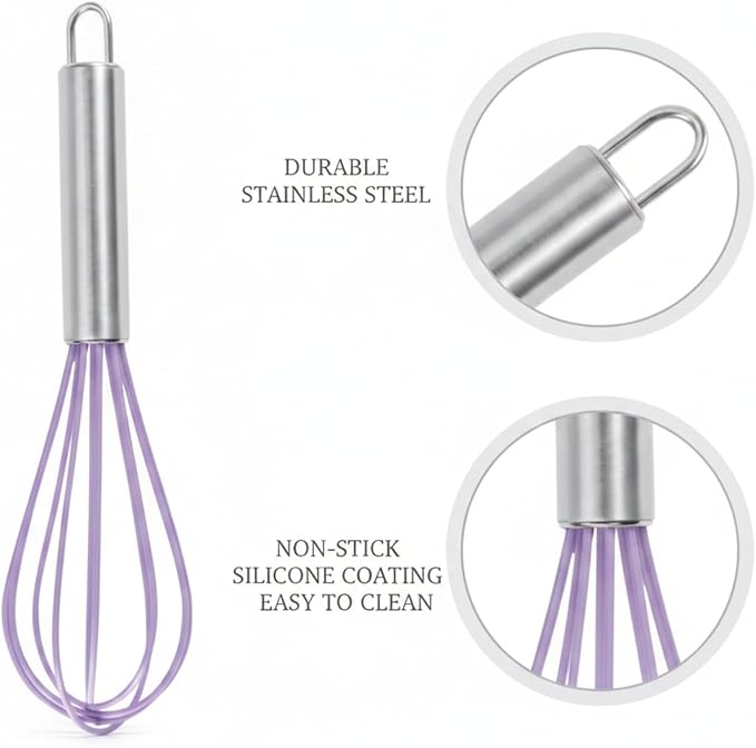 Silicone Coated Whisk, Stainless Steel Wire Balloon Whisk for Non-Stick Cookware, Mixing Tool for Eggs Batters and Sauces (1 PC)