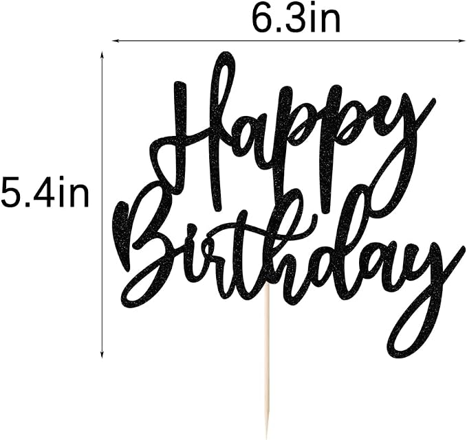 Glitter Happy Birthday Cake Topper - Suitable For Party Decoration, Anniversary/Birthday (Black)