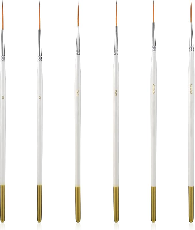 6 Pcs Fine Point Liner Cake Painting Brush Set Cake Brushes Fine Detail Paintbrushes for Cookie Decorating, Icing Pastry, Glitter, Watercolor, Acrylic