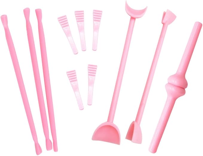 SHOWERORO 11-Piece Fondant Cake Carving Tools Set Cake Decorating Mould Kit with Cup Chisel Angle Chisel Flat Taper Point and Cup Round Tips for Sugar Craft Eye Detail Modeling