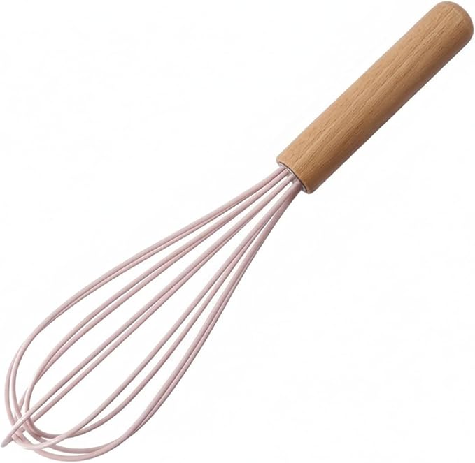 Manual Whisk with Silicone Head and Wood Handle for Coated Cookware (1 PC)