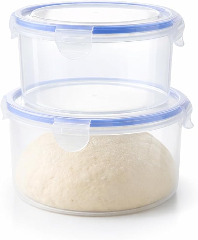 2Pack Dough Proofing Box,Stackable Sourdough Pizza Proofing Container with Airtight Lid,Large Capacity Bread Proofing,Round Dough Proofing Bucket for Family Size Dough Box(Clear)