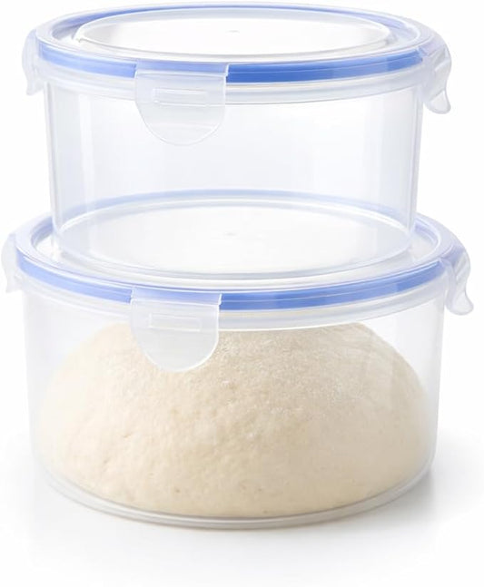 2Pack Dough Proofing Box,Stackable Sourdough Pizza Proofing Container with Airtight Lid,Large Capacity Bread Proofing,Round Dough Proofing Bucket for Family Size Dough Box(Clear)