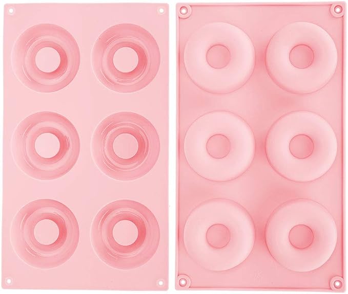 aqxreight 6 Cavity Silicone Donut Baking Pan Tray with Easy Release Reusable Biscuit Kitchen Tool for Cakes Donuts Candies Pink Blue Dessert Maker (Pink)