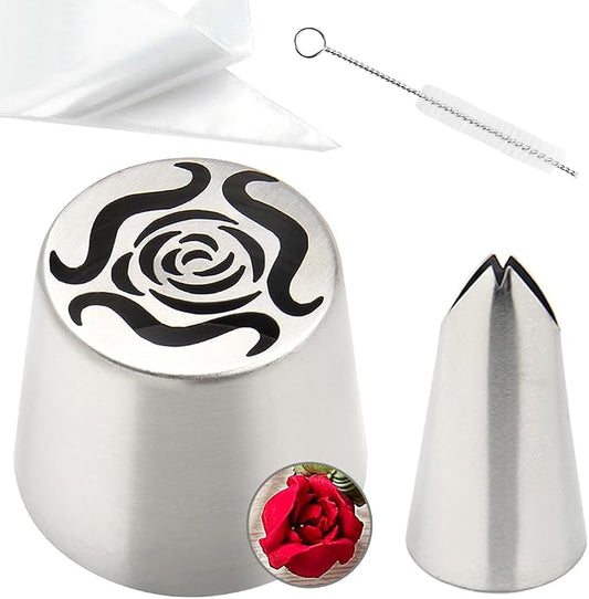 13 PCS Russian Piping Tips Set,Stainless Steel Icing Nozzles for Cake Decorating, Cream Flower Bouquet DIY Cookies, Desserts Baking Tools 1 XXL,1 Medium Leaf, 10 Piping Bags, 1 Brush