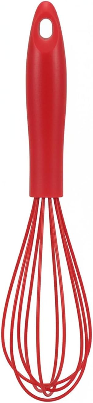 Red Silicone Whisk for Non-Stick Cookware, 10.2 Inch Coated Wire Egg Beater