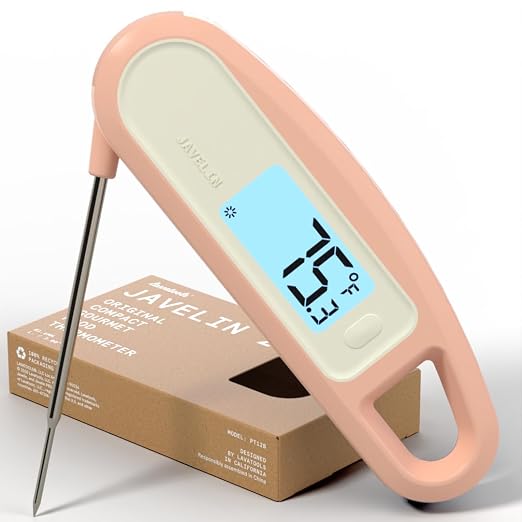 Lavatools PT12B Javelin 2 Ultra Fast Digital Instant Read Meat Thermometer for Grill and Cooking, 3" Probe, Compact Foldable Design, 1.5" Backlight Display, Water Resistant-Rhubarb