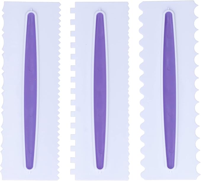 3 Pack Cake Scraper Set Plastic Icing Smoother with Glossy Finish for Cake Decorating Edge Design
