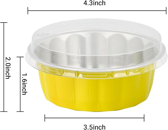 Beasea Aluminum Cups for Baking, 8oz 100 Pack Disposable Ramekins with Lids, Lemon Yellow Aluminum Foil Cups Creme Brulee Muffin Cupcake Baking Cup Mini Pudding Cups for Party Wedding Birthday