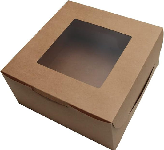 Kraft Bakery Boxes 10x10x5 Inch - 10Pack Window Gift Boxes | Includes twine & stickers. Sturdy kraft. For cookies, cupcakes, pastries, wedding favors, party treats & DIY