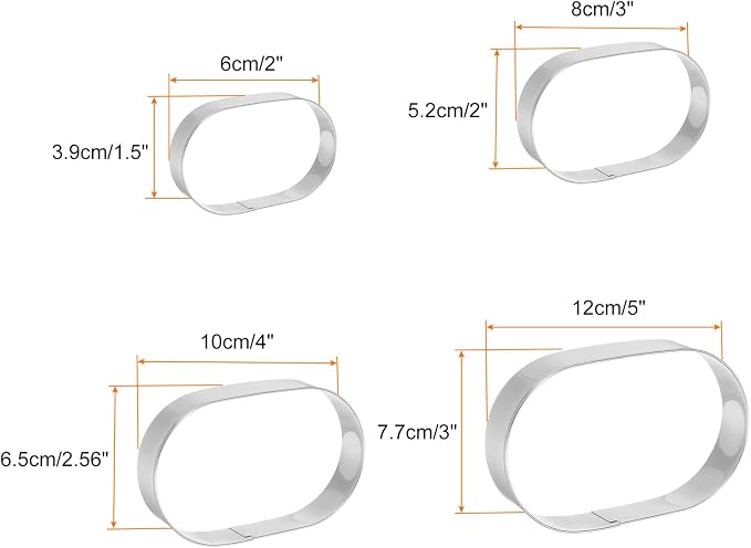 HARFINGTON Oval Cookie Cutter Set Assorted Sizes Stainless Steel Geometric Biscuit Baking Pastry Candy Cookie Cutters Molding for Pastry Fondant Cake