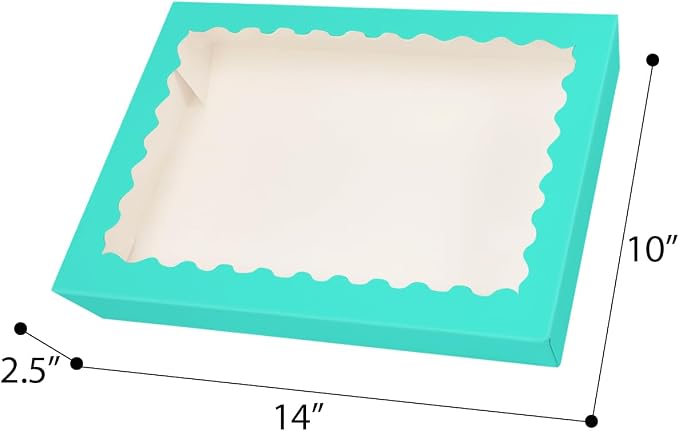 qiqee Auto-pop Up Mint Blue Cookie Box with Window 14x10x2.5 inch 24Pcs Bakery Pastry Macaron Bakery Box For Packaging