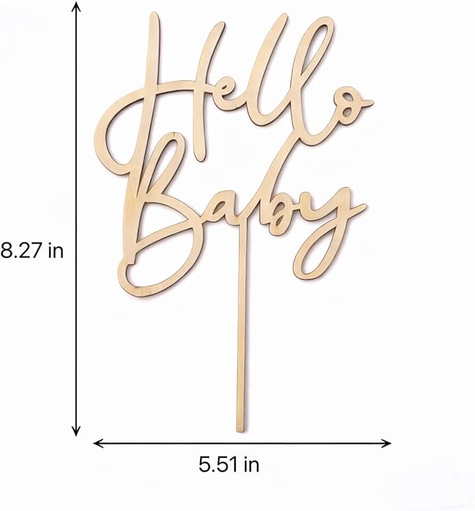 Hello Baby Wooden Cake Topper - Baby Shower Cake Decorations, Gender Reveal Party Supplies, Baby Birthday Decor & Photo Booth Props for Baby Shower Favors