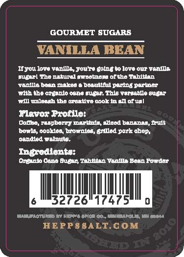 HEPP’S Salt Co. Vanilla Bean Sugar | Artisan Gourmet Sugar with Organic Cane Sugar & Real Tahitian Vanilla Bean | Small-Batch Vanilla Sugar for Baking, Coffee, Cocktail Rims & Dessert Finishing