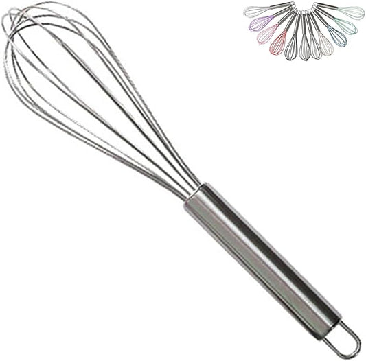 1-Piece Stainless Steel Whisk BRIIEC 10-inch Egg Beater Milk Beater Balloon Whisk Manual Baking Tool for Blending Stirring Whisking and Beating - Full Steel