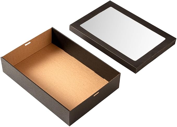 Restaurantware Cater Tek 14.3 x 10 x 3.2 Inch Baked Goods Boxes 100 Greaseproof Pastry Boxes - Window Lids Insert Tab Lock Black Paper Catering Boxes Easy Assembly For Charcuterie Or Cupcakes