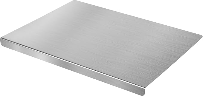 HUAKENER Large Stainless Steel Cutting Boards for Kitchen, Cutting Board with Counter Lip, Cutting Board with Silicone Mat for Meat, Fruits, Vegetables, Bread (15.7 x 11.8 Inch)