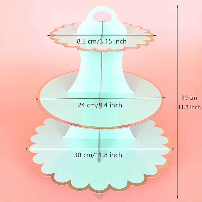 2 PACK Cardboard Cake Stand, 3 Tier Paper Dessert Round Cupcake Holder Tower Disposable Pastry Stand for Birthday, Afternoon Tea,Wedding Party Anniversary Christening Fruit Desserts Display…