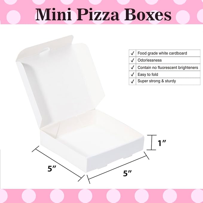 5 Inch Thin Mini Pizza Boxes,100 Pack Small White Pizza Boxes for Cookie,Mini Pies, Party Favors and Crafts(5x5x1 Inches)