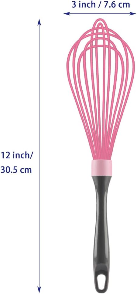OYV Pink Whisk, Dishwasher Safe Wisk, Professional Whisks For Cooking Non-Scratch, Stainless Steel & Silicone Wisk, Plastic Rubber Whisk Tool For Nonstick Cookware Pans, Heat Resistant, 12-Inch