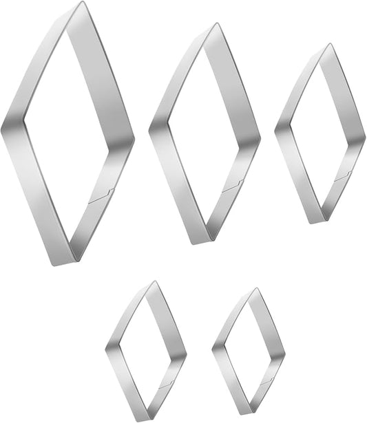5 Pack Rhombus Diamond Shaped Cookie Cutters Diamond Fondant Cutter | Diamond Fondant Mold Rhombus Geometric Shape Small Molds for Cutting Cookies, Stainless Steel,5" 4" 3" 2" 1 Inch, Silver