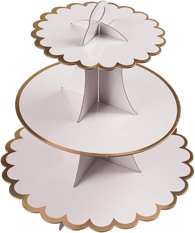 YLDW Cupcake Stand with Lace Trim, 3-Tier Cupcake Stand Display, Cardboard Cup Cake Tower Stand, Disposable Dessert Stand for Birthday Tea Party Baby Shower Treat Decorations, White