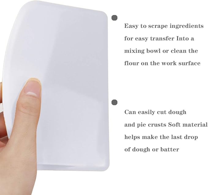 DOERDO Flexible Food Safe Plastic Dough Scraper,for Food Cutting and Cleaning,Multipurpose Food Scrappers(White,3PCS)