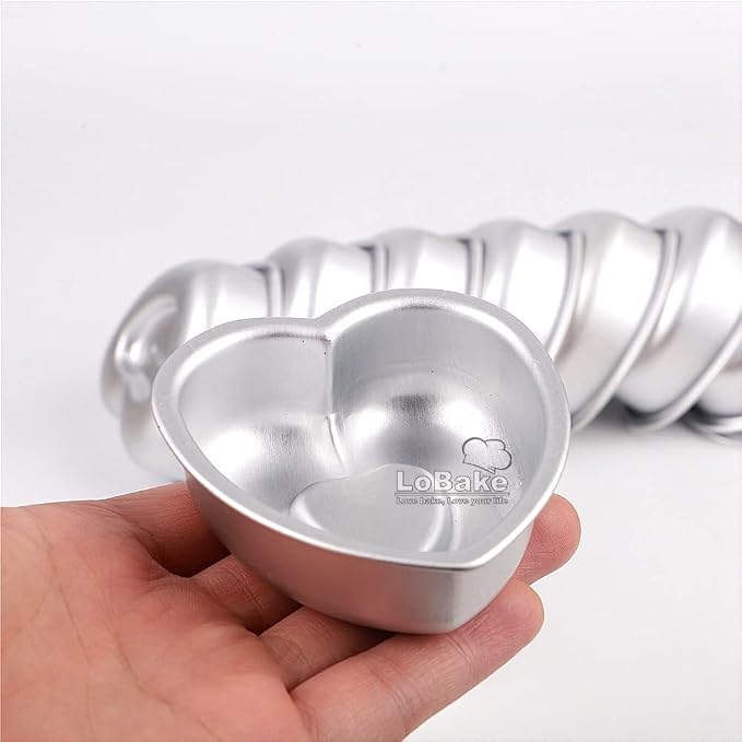 LoBake 10pcs 7.5cm mini heart anodising aluminium alloy metal tart mold pudding mold pan tin loaf mould cake molds for oven baking C31