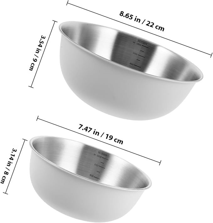 OSALADI 2pcs Stainless Steel Food Prep Mixing Bowls Set 19cm 22cm Nested Kitchen Salad and Baking Bowls 304 Food-grade Metal for Household Cooking and Meal Prep