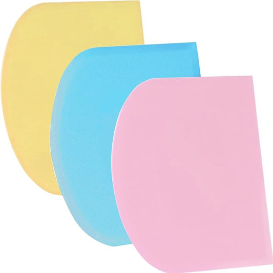 SURDOCA Dough Scraper Bench Scraper - 3P 11.8x7.3" Plastic Flexible Bowl Scraper, Sharp Edge & Angles Cake Scraper. Non-Slip Bakeware Decorating Tools Sculpting & Modeling Tools - Blue+Yellow+Pink