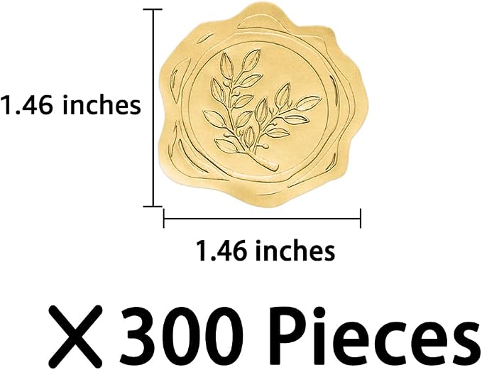 300 Pieces Embossed Gold Foil Stickers, Gold Olive Branch | For Envelopes, Wedding Invitations, Christmas Greeting Cards