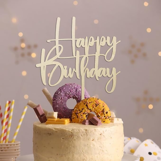 wood Happy Birthday Cake Topper, Happy Birthday Cake Bunting Deco, Baby Gender Reveal Party/Anniversary Party Decoration Supplies (wood)