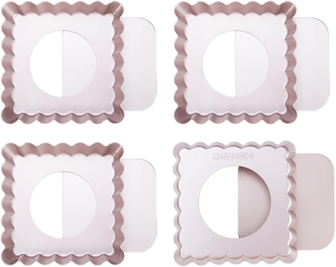 CHEFMADE Mini Square Tart Pan Set, 4-Inch 4Pcs with Removable Loose Bottom Non-Stick Square-shaped Quiche Bakeware for Oven and Instant Pot Baking (Champagne Gold)
