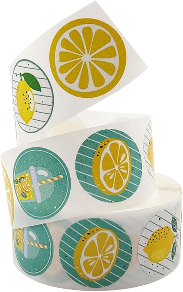 500PCS Lemon Stickers Yellow Green Fruit Decals 1 Inch 8 Different Round Roll Lemons Themed Birthday Party Favors Business Card Candy Cookie Bag Envelope Seals Gift Wrapping (Lemon)