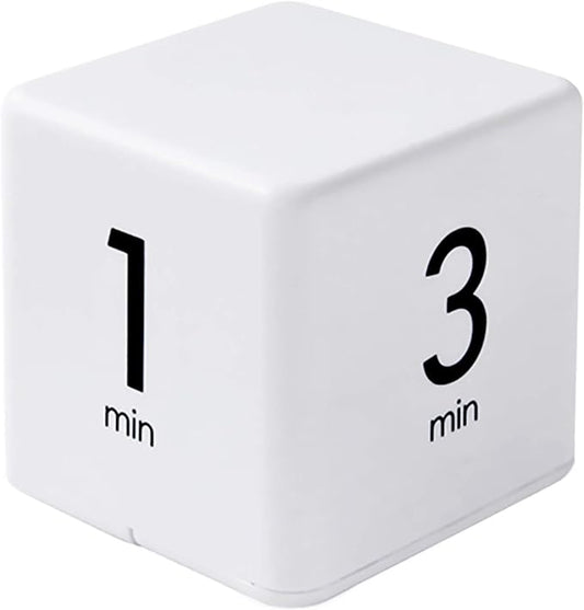 Feilifan Cube Timer, Productivity Cube Rotating Timer for Kitchen Studying Workout Classroom Kids ADHD 1-3-5-10 Minute Preset, White