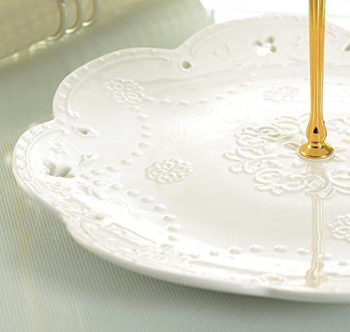 Jusalpha Cupcake Stand 3 Tier White Porcelain Cake Stand Dessert Stand Tea Party Serving Platter, Comes in a Gift Box- Free Sugar Tong (White)