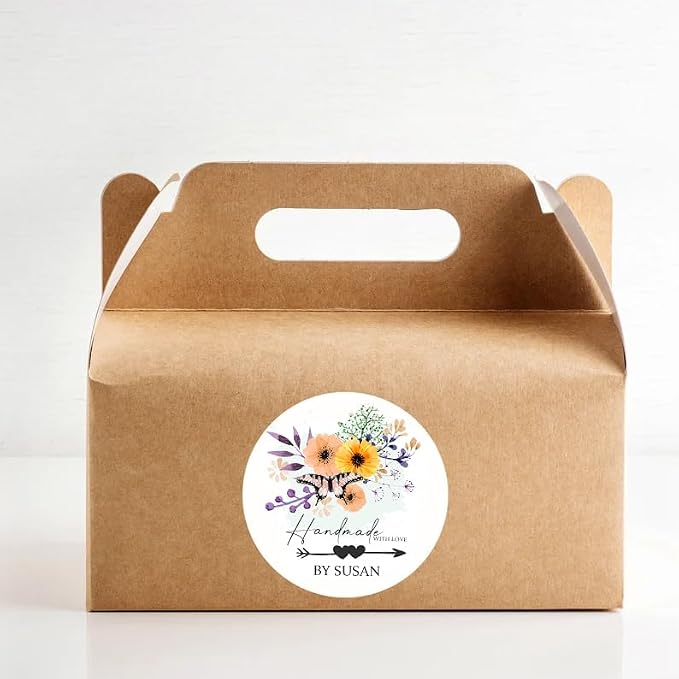 400 Pack Custom Handmade/Homemade with Love Label Stickers|Personalize Business Logo Labels|1.5/2inch Round Personalized Labels in Various Designs for Crafts,Baking,Gifts and Small Business